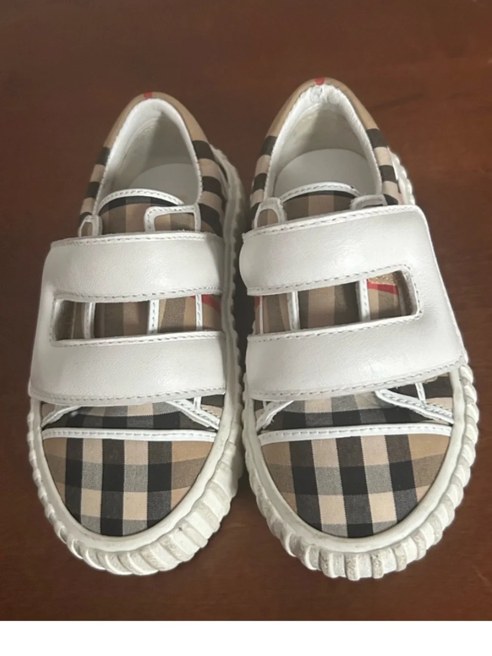Burberry Beige Plaid & White Kids Sneakers